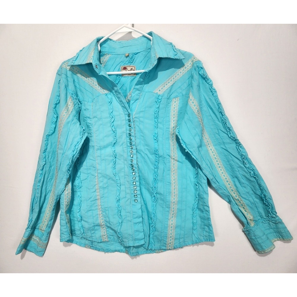 Scully Women's Western Wear Button-Up Shirt‎ Turquoise Size L